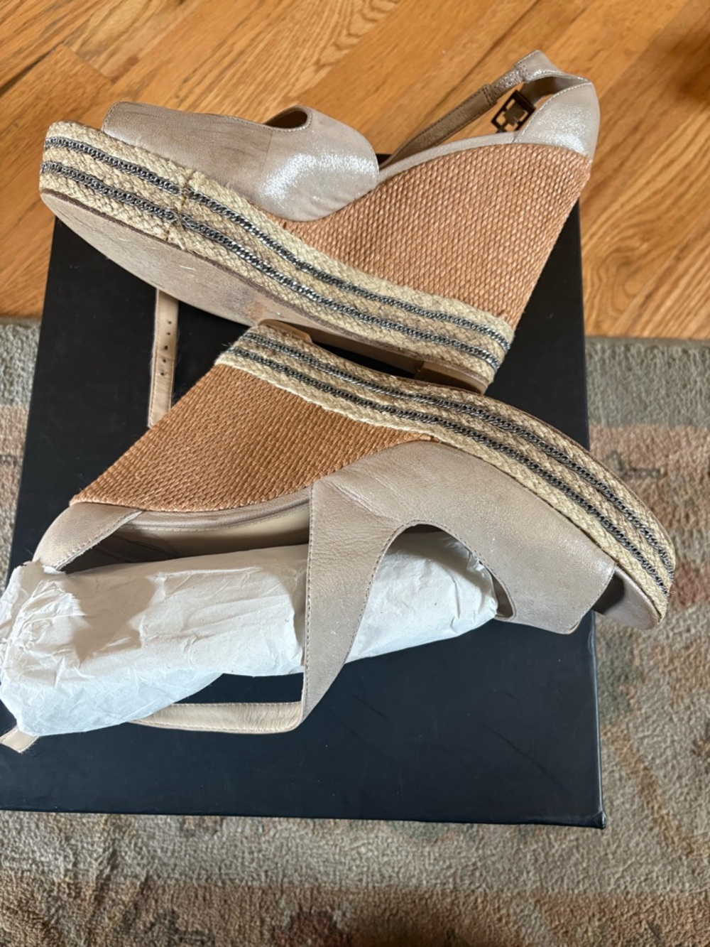 Womens Beige Wedge Espadrille Sandals